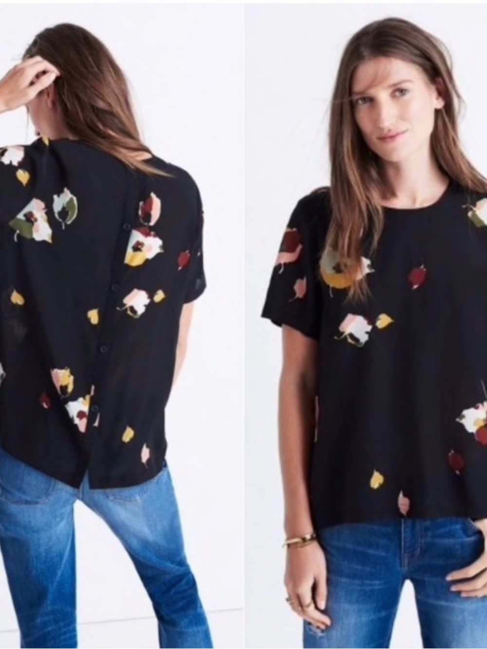 Madewell silk maison button-back floral print top - Size M